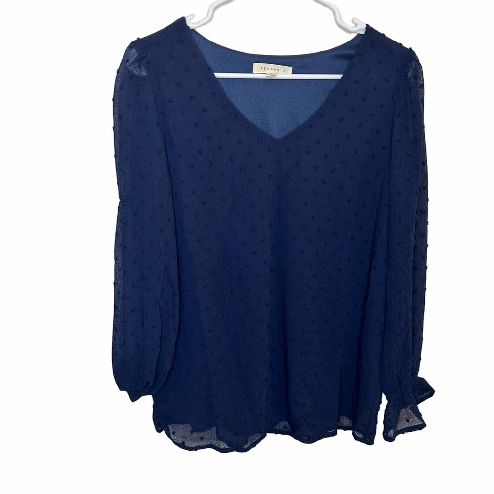 Reborn J Swiss Dot Navy Blouse Size Small